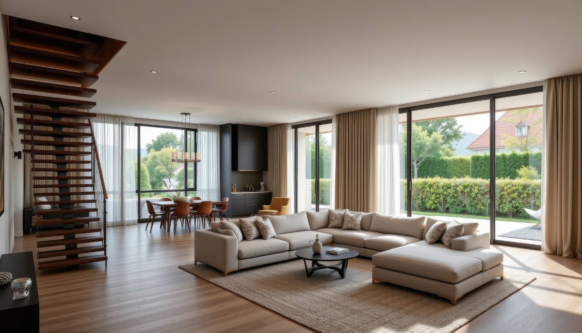 modern living room with a spacious sectional sofa